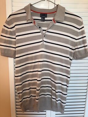 H&M Men’s Short-Sleeve Polo - Beige, tan & Black Stripes